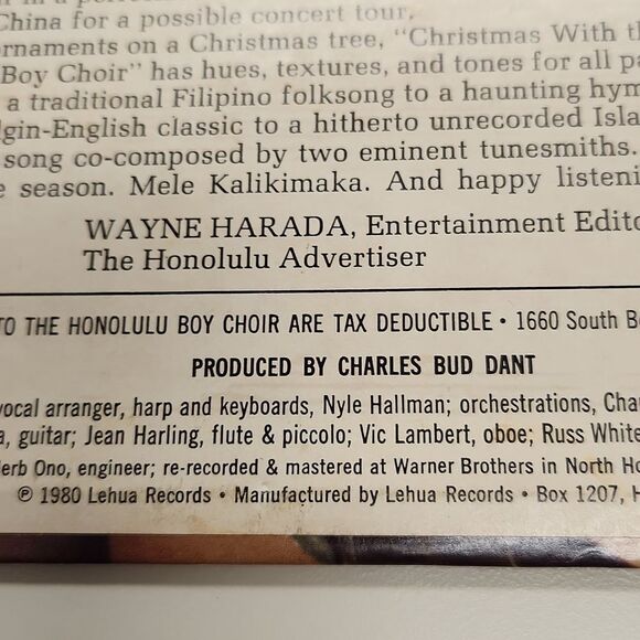 Christmas with The Honolulu Boy Choir 1980 Vinyl Record Album Vintage - Picture 3 of 7